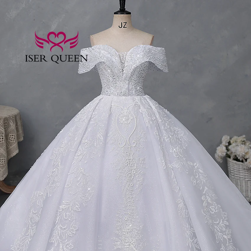 Customized America Fashion Deep V neck Luxury Wedding Dresses 2026 Off Shoulder Heavy Beading Bride Dress Ball Gown WX0465