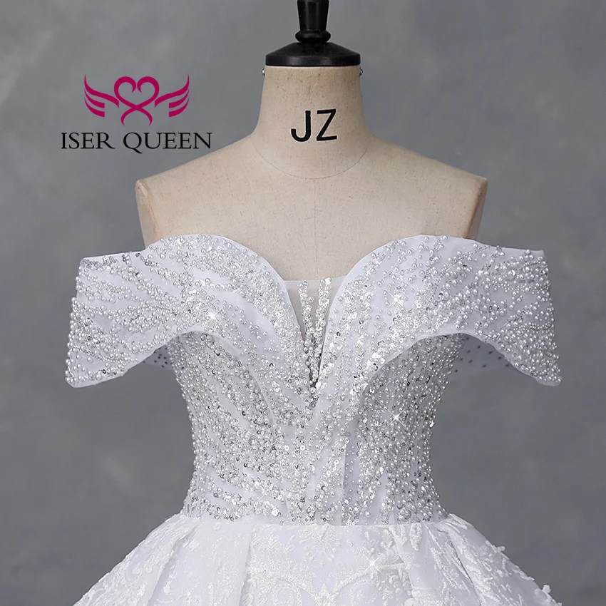 Customized America Fashion Deep V neck Luxury Wedding Dresses 2026 Off Shoulder Heavy Beading Bride Dress Ball Gown WX0465