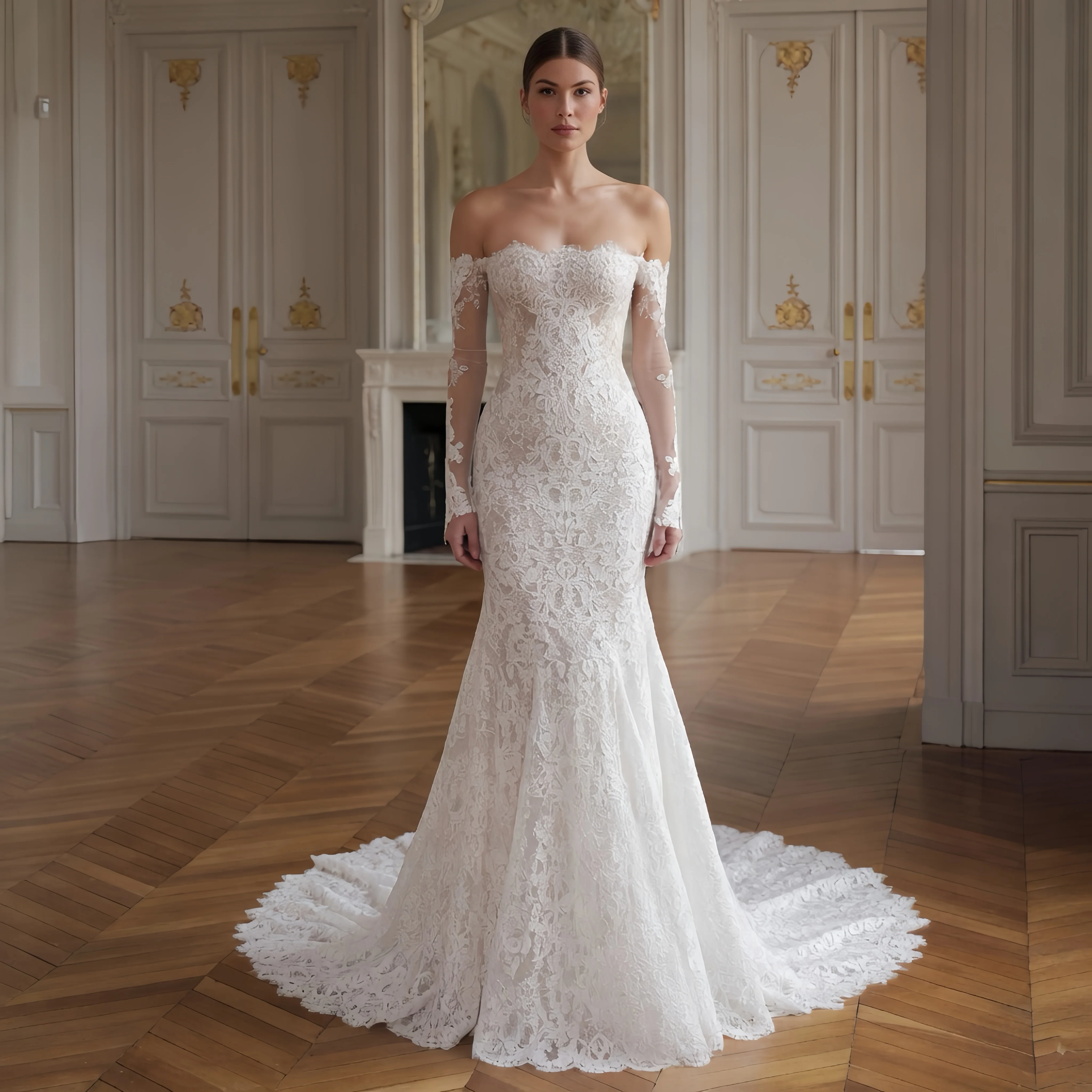 ZIBUYU Customized Luxury Mermaid Wedding Dress Off Shoulder Sweetheart Floral Lace Appliques Bridal Gown