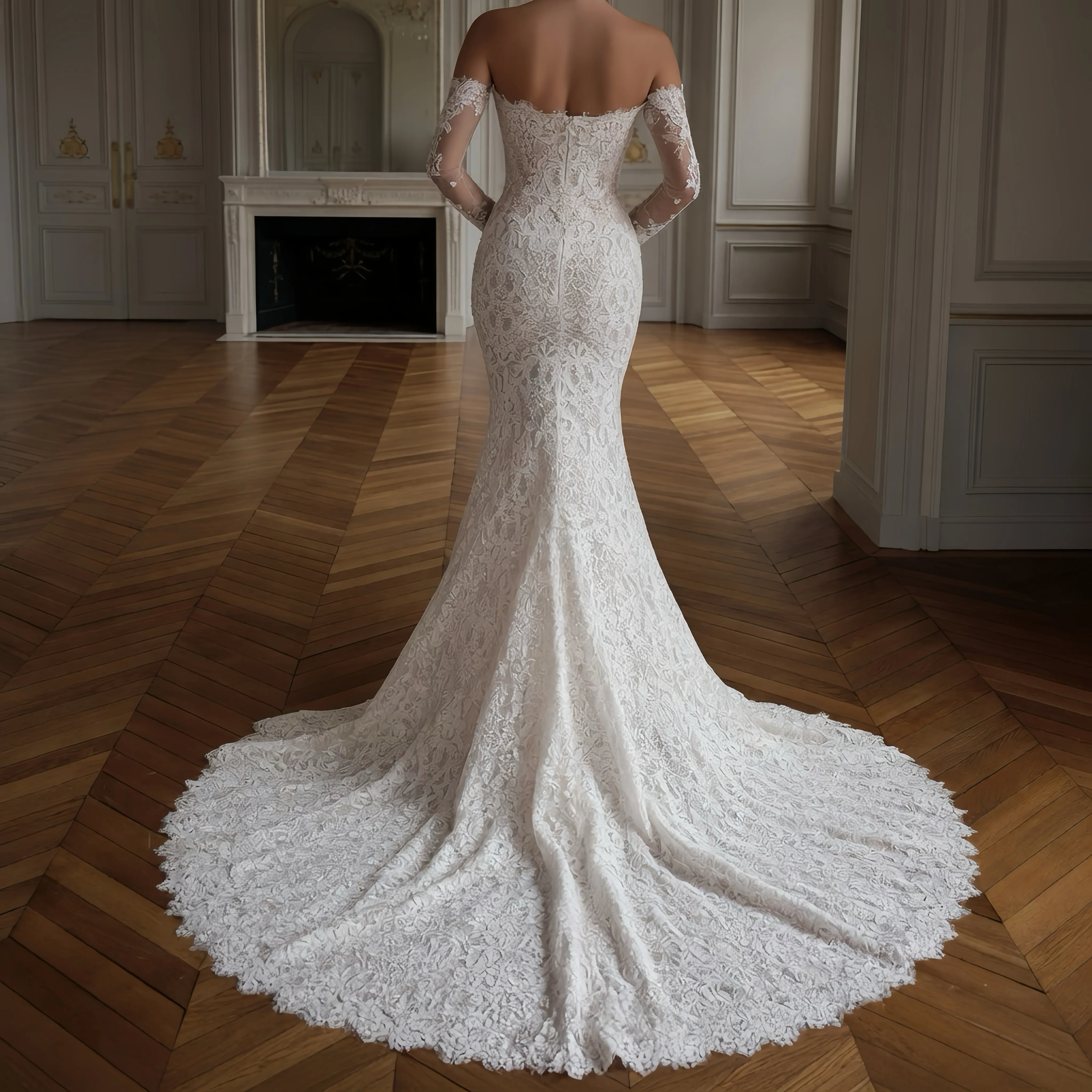 ZIBUYU Customized Luxury Mermaid Wedding Dress Off Shoulder Sweetheart Floral Lace Appliques Bridal Gown