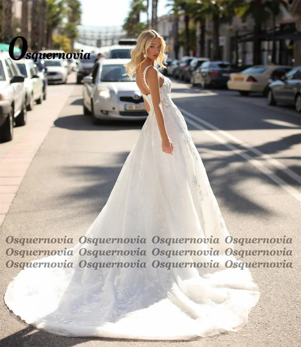 Osquernovia Attractive Tulle Wedding Dresses Lace Appliques Square Collar Spaghetti Straps Zipper Abito Da Sposa Drop Shipping