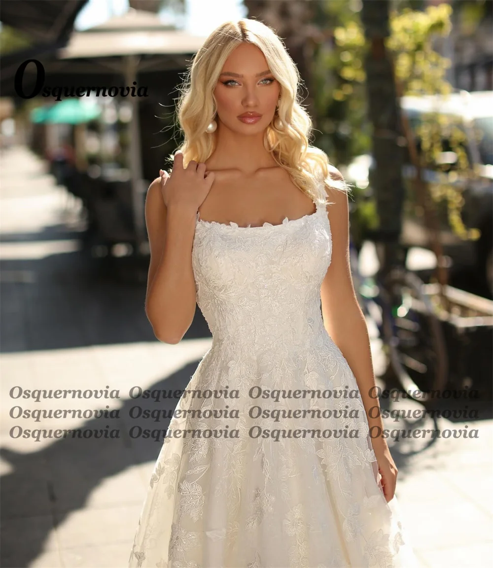 Osquernovia Attractive Tulle Wedding Dresses Lace Appliques Square Collar Spaghetti Straps Zipper Abito Da Sposa Drop Shipping