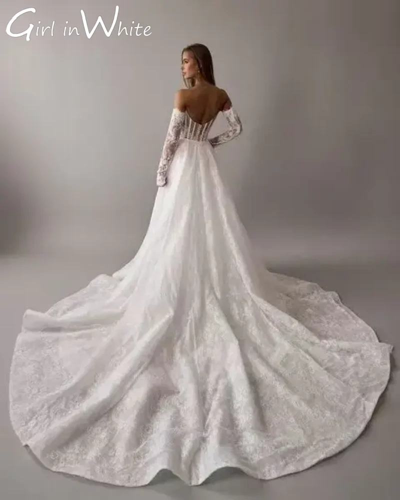 Luxury Lace Mermaid Detachable Long Train Wedding Dresses 2025 Sweetheart Backless Long Sleeves Bride Gowns Customized For Women