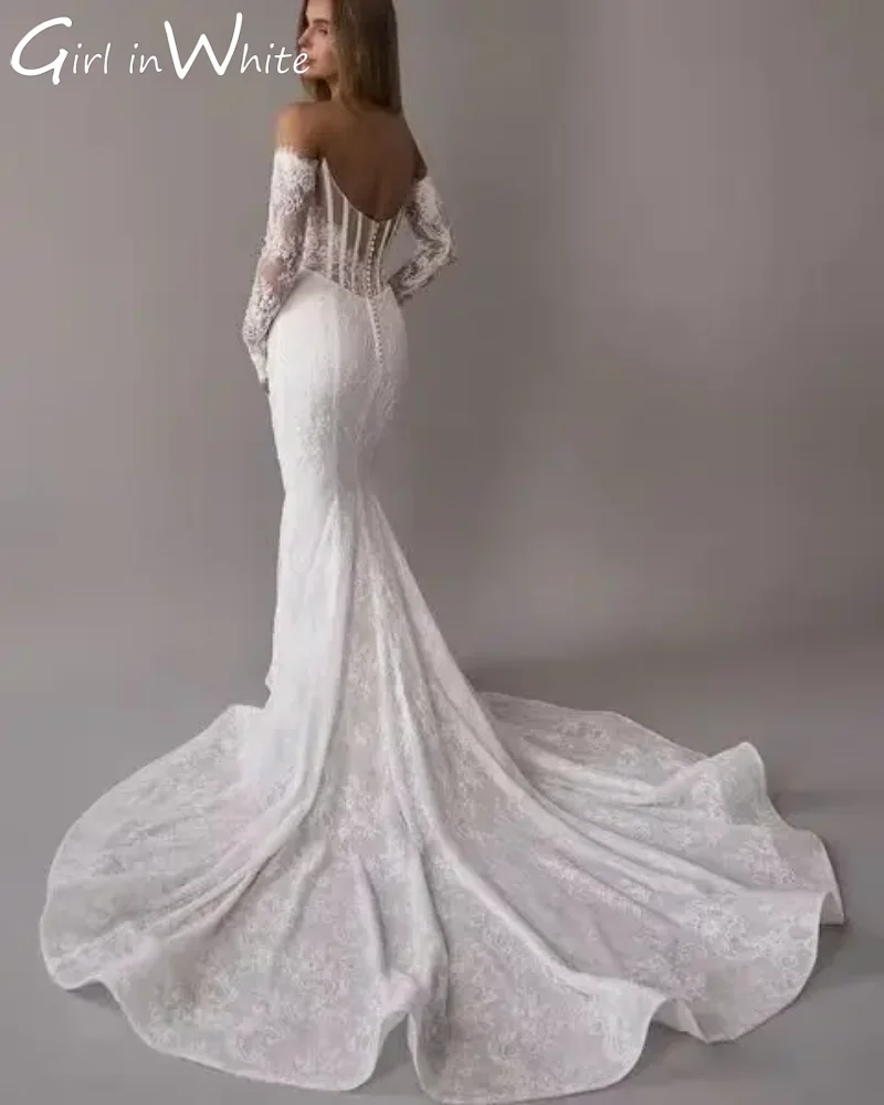 Luxury Lace Mermaid Detachable Long Train Wedding Dresses 2025 Sweetheart Backless Long Sleeves Bride Gowns Customized For Women
