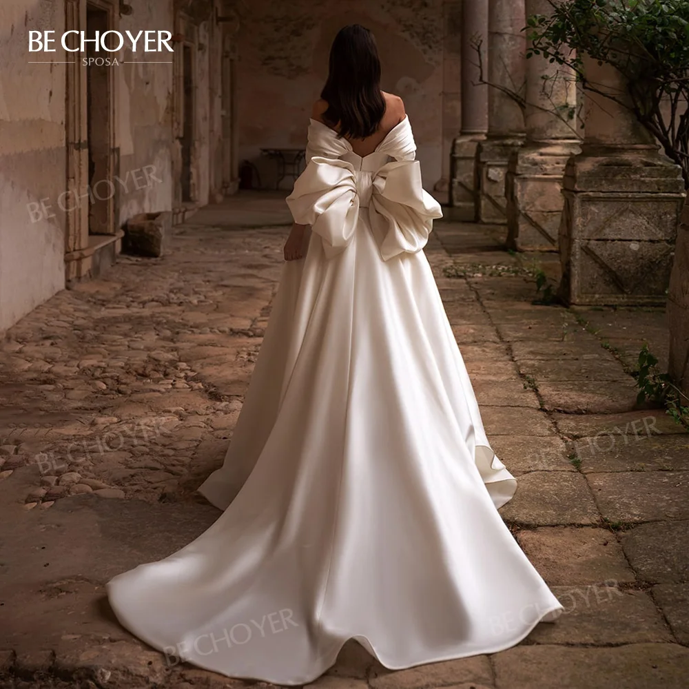 Wedding Dress 2 In 1 Bow Sleeveless Bride Gown 2027 Sweetheart Satin A-Line Customized Princess BECHOYER EL201 Vestido De Noiva