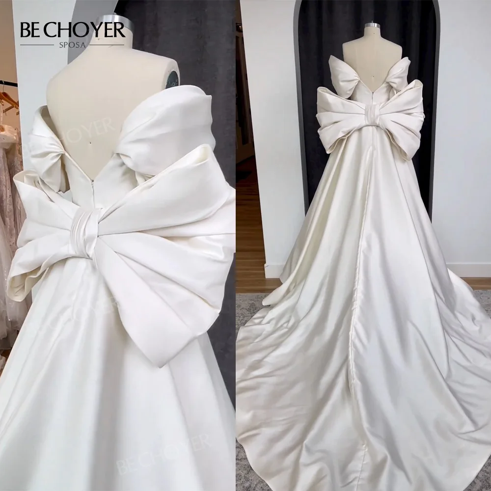 Wedding Dress 2 In 1 Bow Sleeveless Bride Gown 2027 Sweetheart Satin A-Line Customized Princess BECHOYER EL201 Vestido De Noiva
