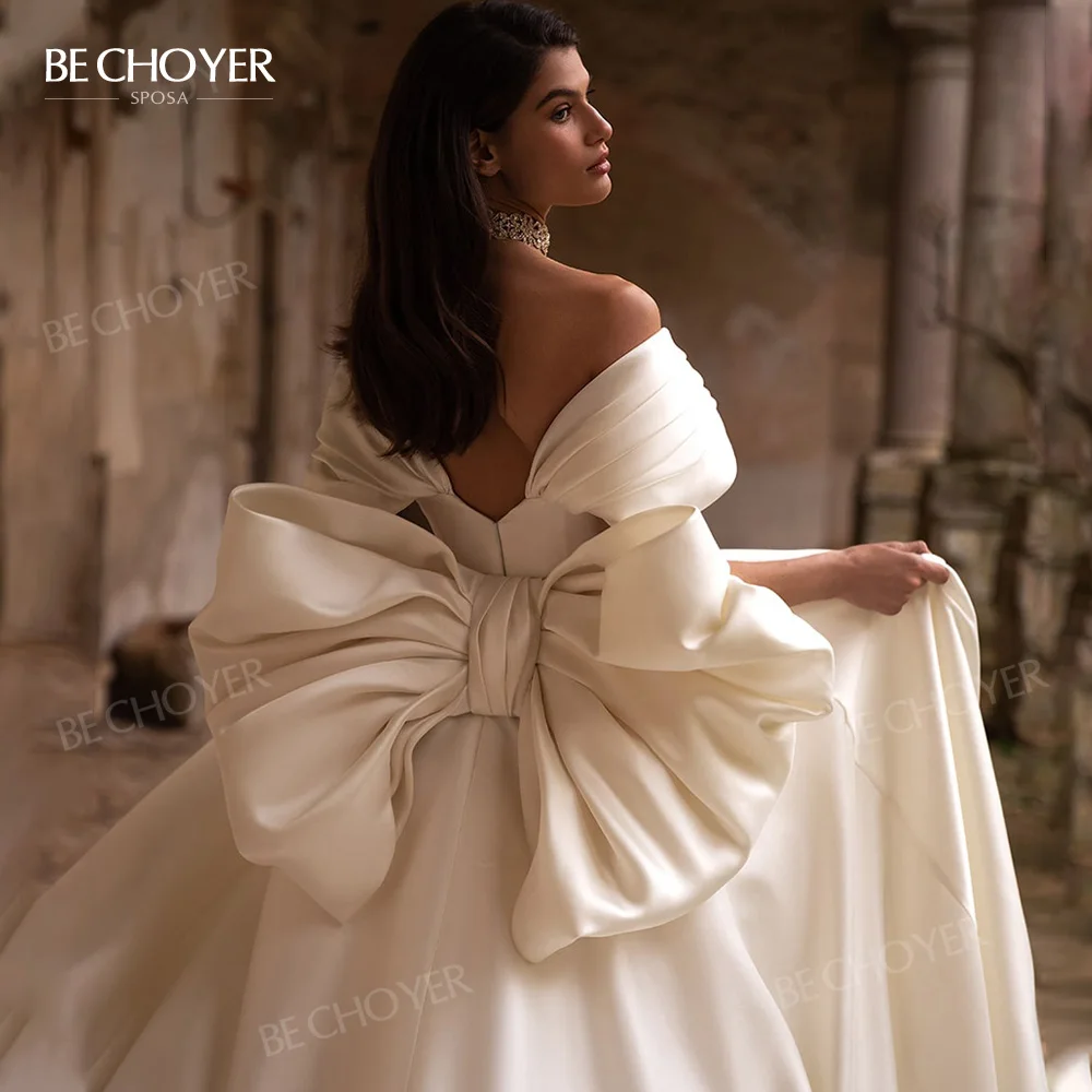 Wedding Dress 2 In 1 Bow Sleeveless Bride Gown 2027 Sweetheart Satin A-Line Customized Princess BECHOYER EL201 Vestido De Noiva