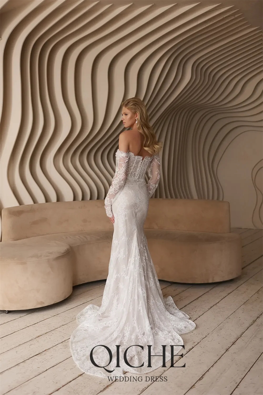 QICHE Luxury Lace Mermaid Women Wedding Dresses with Pearls 2026 Sweetheart Long Sleeves Bridal Gown Customized Brides Dresses
