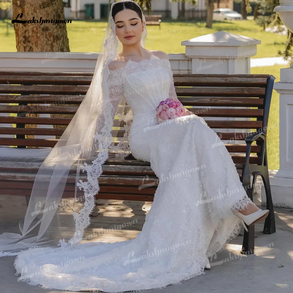 Romantic Off The Shoulder Mermaid Wedding Dress Long Sleeves Lace Applique Beaded Corset Bodice Vestidos De Novia 2026 Customize