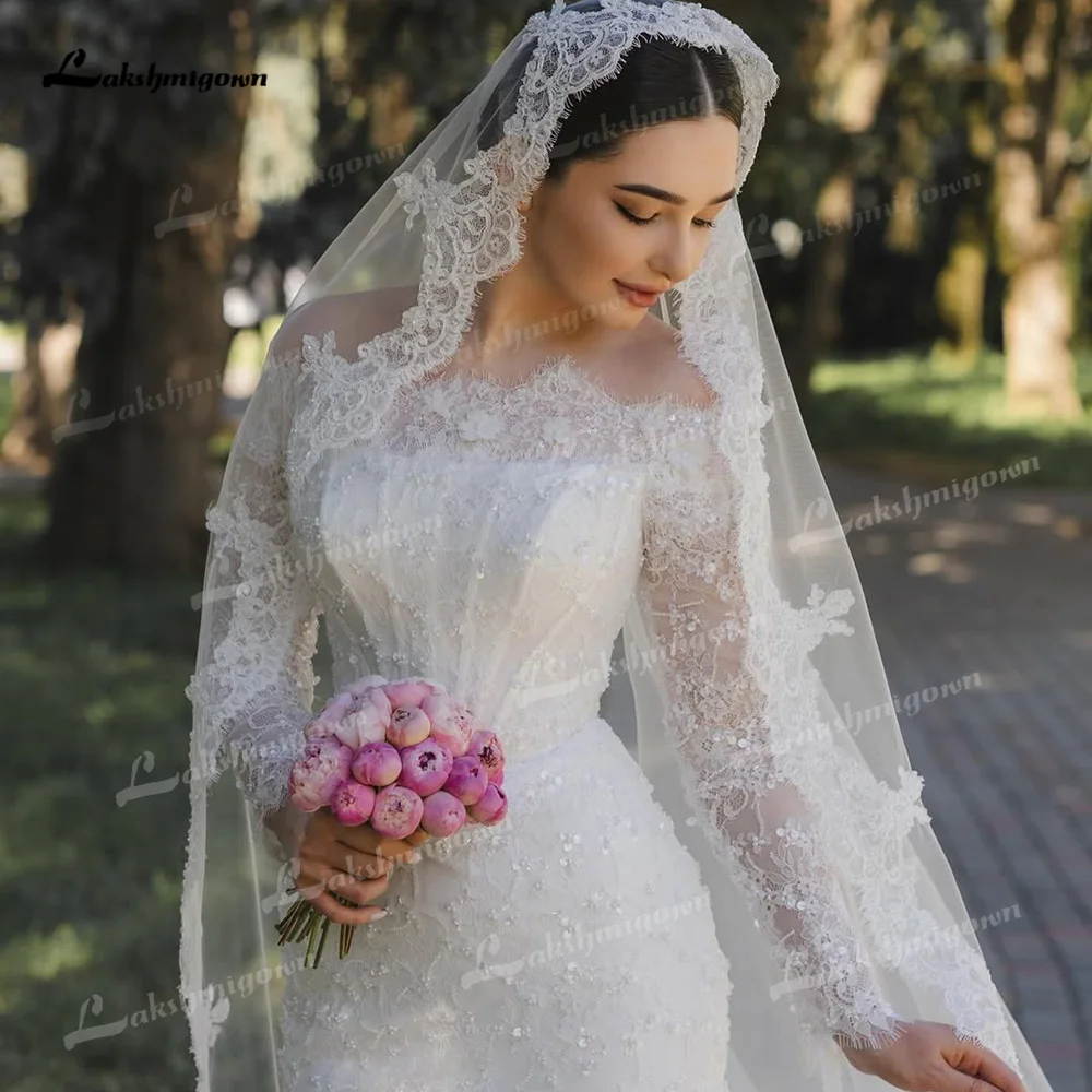 Romantic Off The Shoulder Mermaid Wedding Dress Long Sleeves Lace Applique Beaded Corset Bodice Vestidos De Novia 2026 Customize