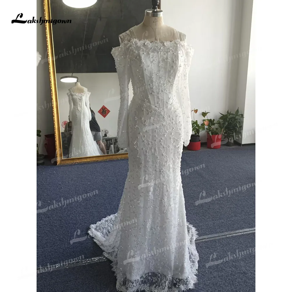 Romantic Off The Shoulder Mermaid Wedding Dress Long Sleeves Lace Applique Beaded Corset Bodice Vestidos De Novia 2026 Customize