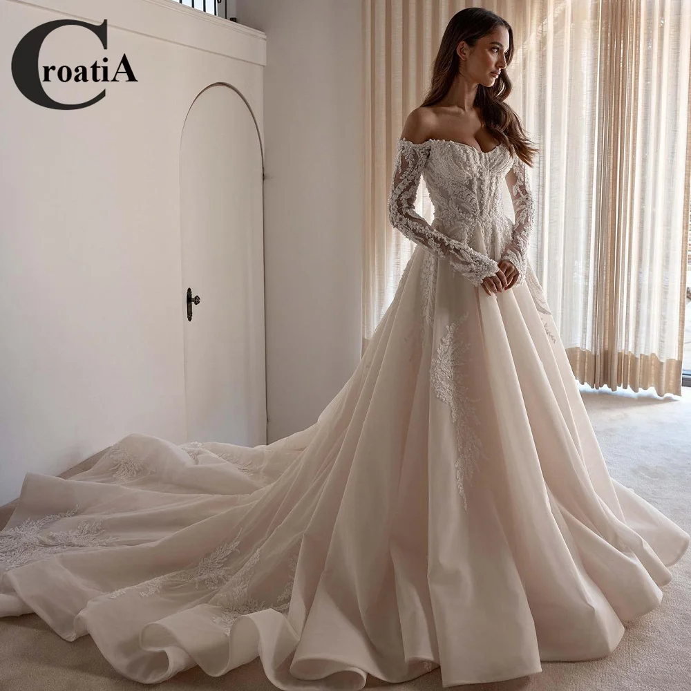 Croatia Elegant Luxurious Netting Wedding Dresses Tulle Applique Marriage For Women Appliques Vestidos De Novia Customized