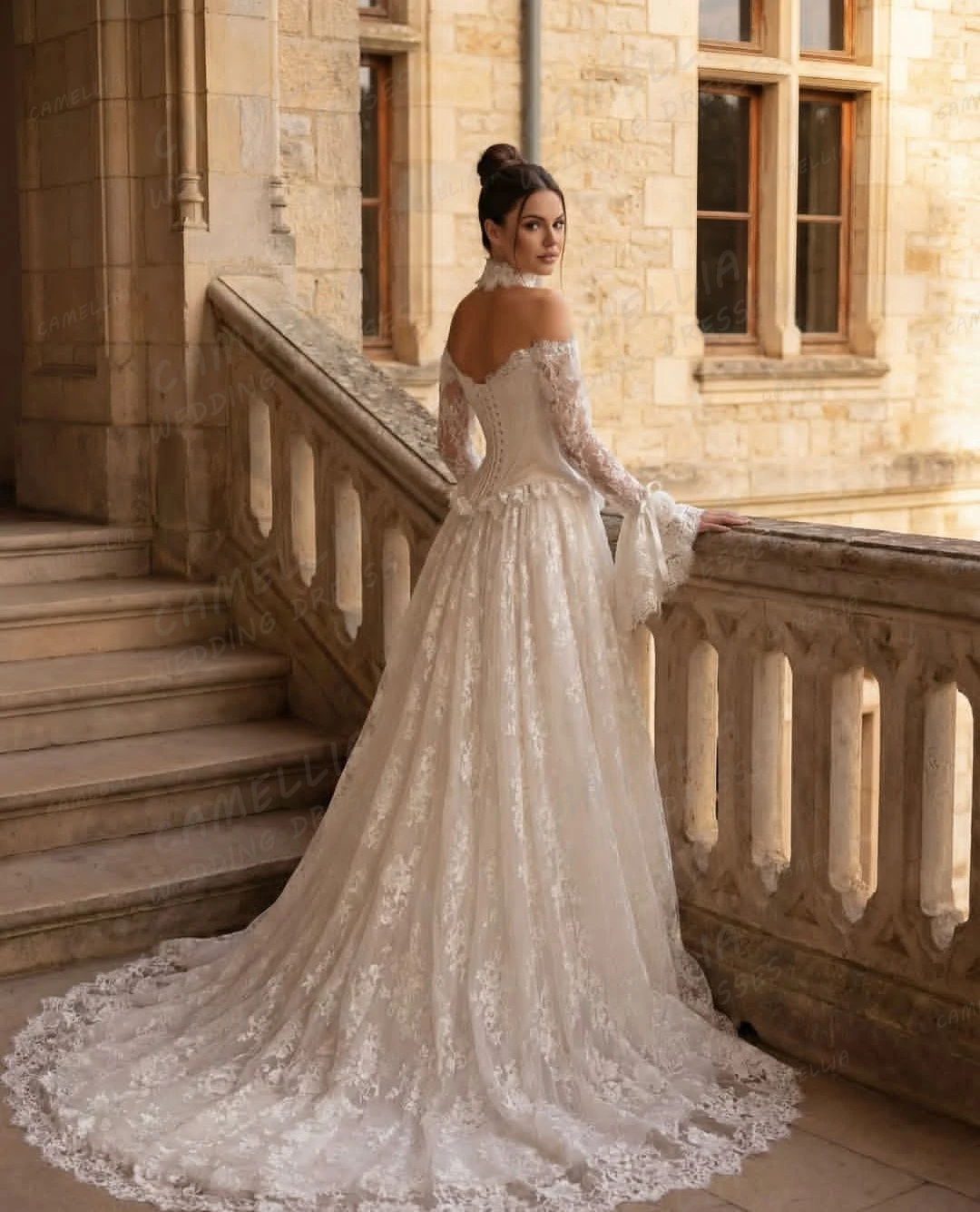 Luxury Wedding Dresses Appliques Lace Women's A Line Bridal Gowns Long Sleeve Sexy Off Shoulder Vestidos De Novia Customized
