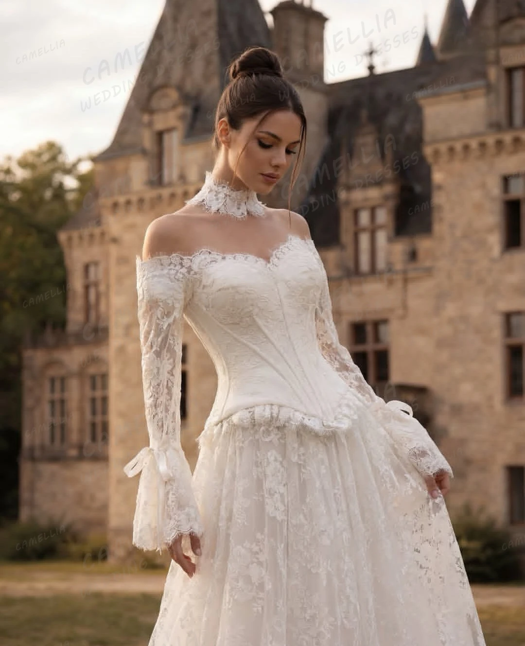 Luxury Wedding Dresses Appliques Lace Women's A Line Bridal Gowns Long Sleeve Sexy Off Shoulder Vestidos De Novia Customized
