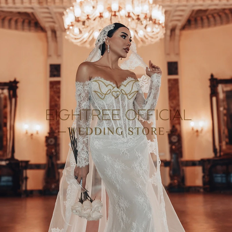 Eightree 2025 Mermaid Wedding Dresses Boho Sweetheart Long Sleeves Bridal Dress Without Veil Wedding Ball Prom Gowns Customized