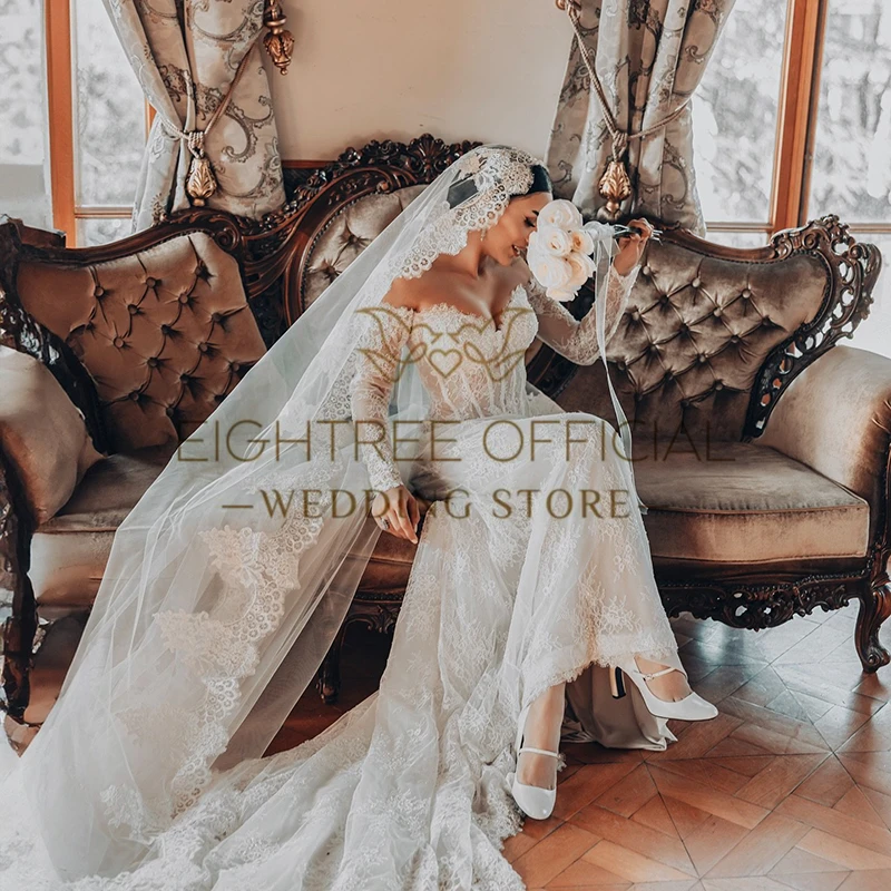 Eightree 2025 Mermaid Wedding Dresses Boho Sweetheart Long Sleeves Bridal Dress Without Veil Wedding Ball Prom Gowns Customized