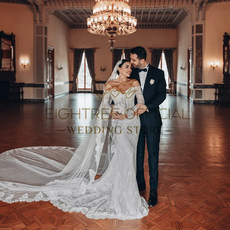 Eightree 2025 Mermaid Wedding Dresses Boho Sweetheart Long Sleeves Bridal Dress Without Veil Wedding Ball Prom Gowns Customized