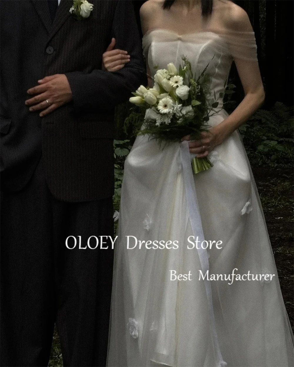 OLOEY 2025 New Ivory Wedding Dress Korea Photoshoot Off Shoulder Tulle Bridal Gown 3d Flowers Customized Plus Size Floor Length