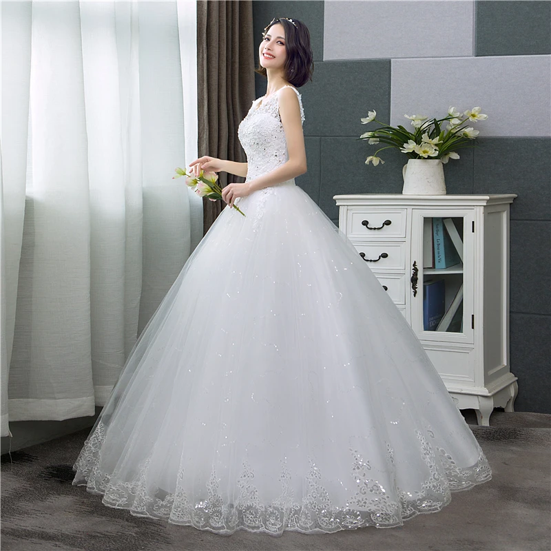2026 Sexy V-neck Lace Wedding Dress Sleeveless Floral Print Ball Gown Wedding Dress Fashion Simple Estidos  Noivas Customized