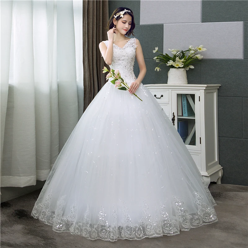 2026 Sexy V-neck Lace Wedding Dress Sleeveless Floral Print Ball Gown Wedding Dress Fashion Simple Estidos  Noivas Customized