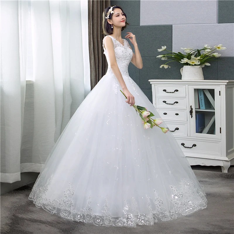 2026 Sexy V-neck Lace Wedding Dress Sleeveless Floral Print Ball Gown Wedding Dress Fashion Simple Estidos  Noivas Customized