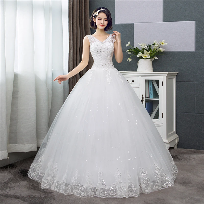 2026 Sexy V-neck Lace Wedding Dress Sleeveless Floral Print Ball Gown Wedding Dress Fashion Simple Estidos  Noivas Customized