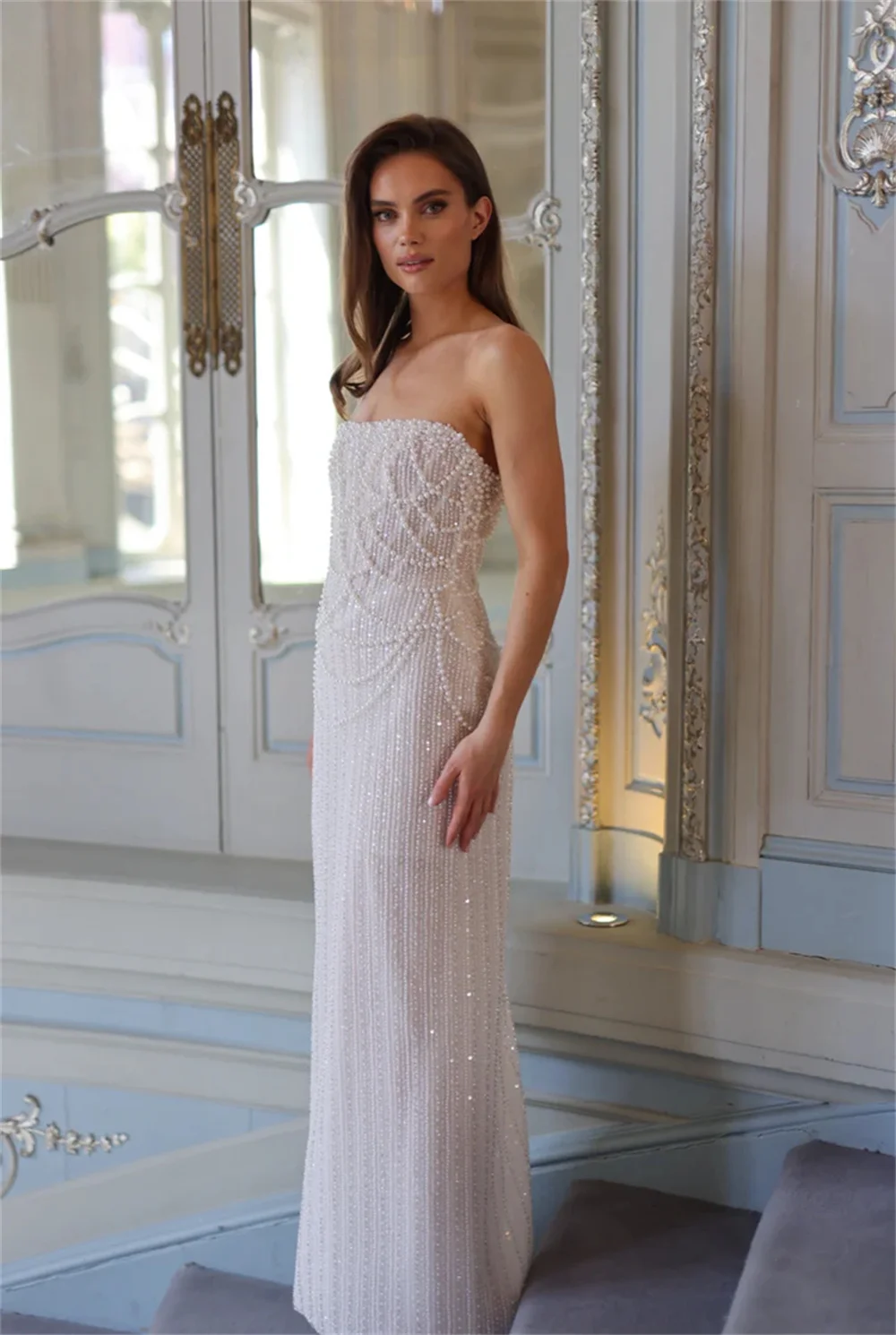 Kyoto White Pearls Mermaid Wedding Dresses Lace-Up Off Shoulder Customized جديد في الفساتين Sweep Train wedding dress 2025
