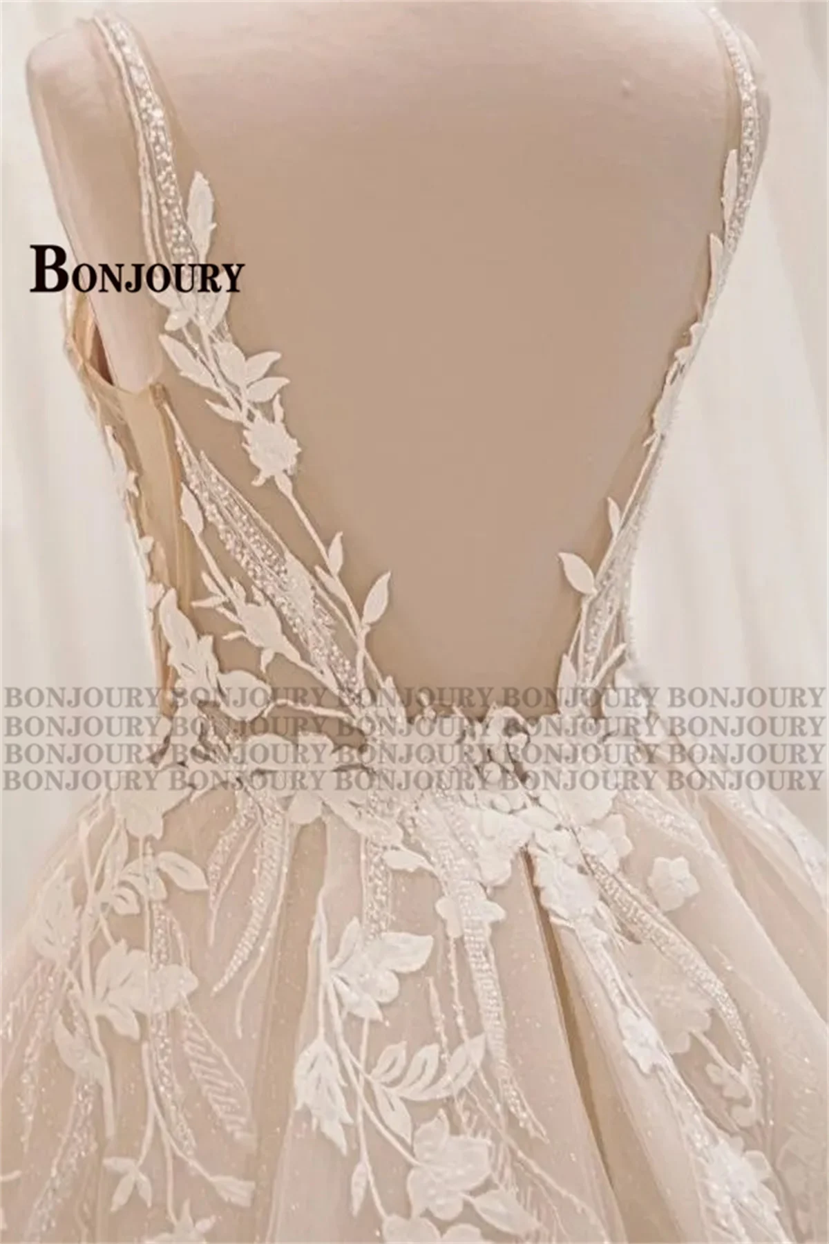 BONJOURY Classic A-line Wedding Dresses for Mariages Backless Spaghetti Straps V-neck Appliques Suknia Slubna Customized