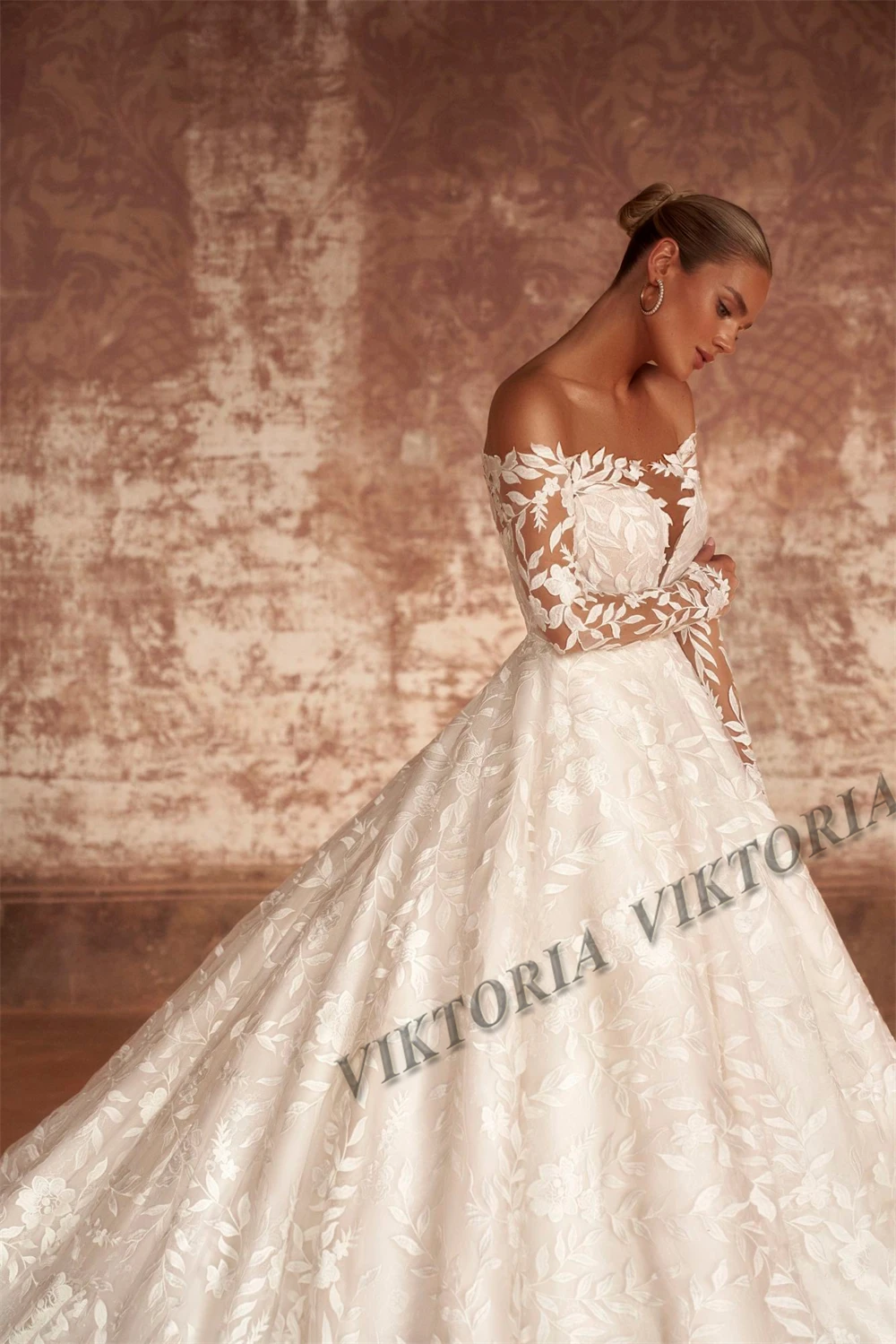 VIKTORIA Vintage Lace Wedding Dresses For Women Bride Boat Neck Pleat Tulle A-LINE Appliques Vestido De Novia Customized