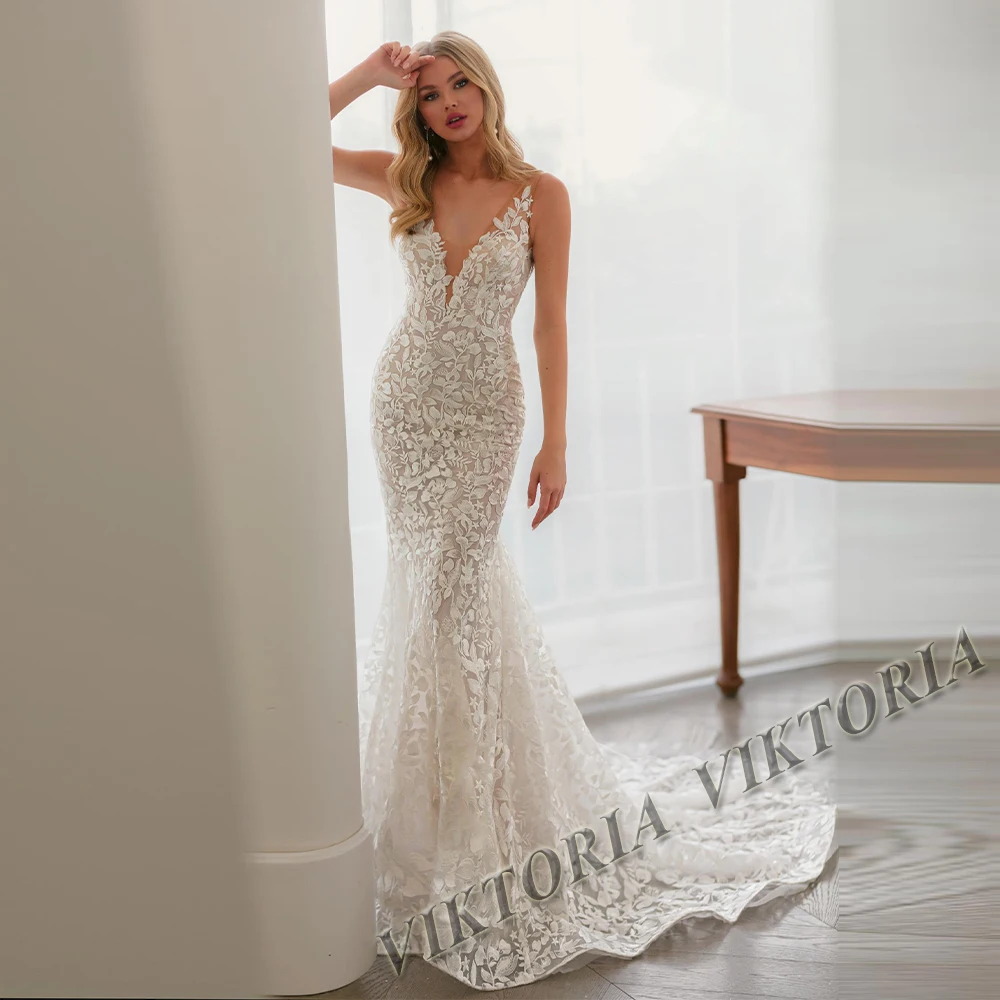 VIKTORIA Vintage Lace Wedding Dresses For Women Bride Boat Neck Pleat Tulle A-LINE Appliques Vestido De Novia Customized