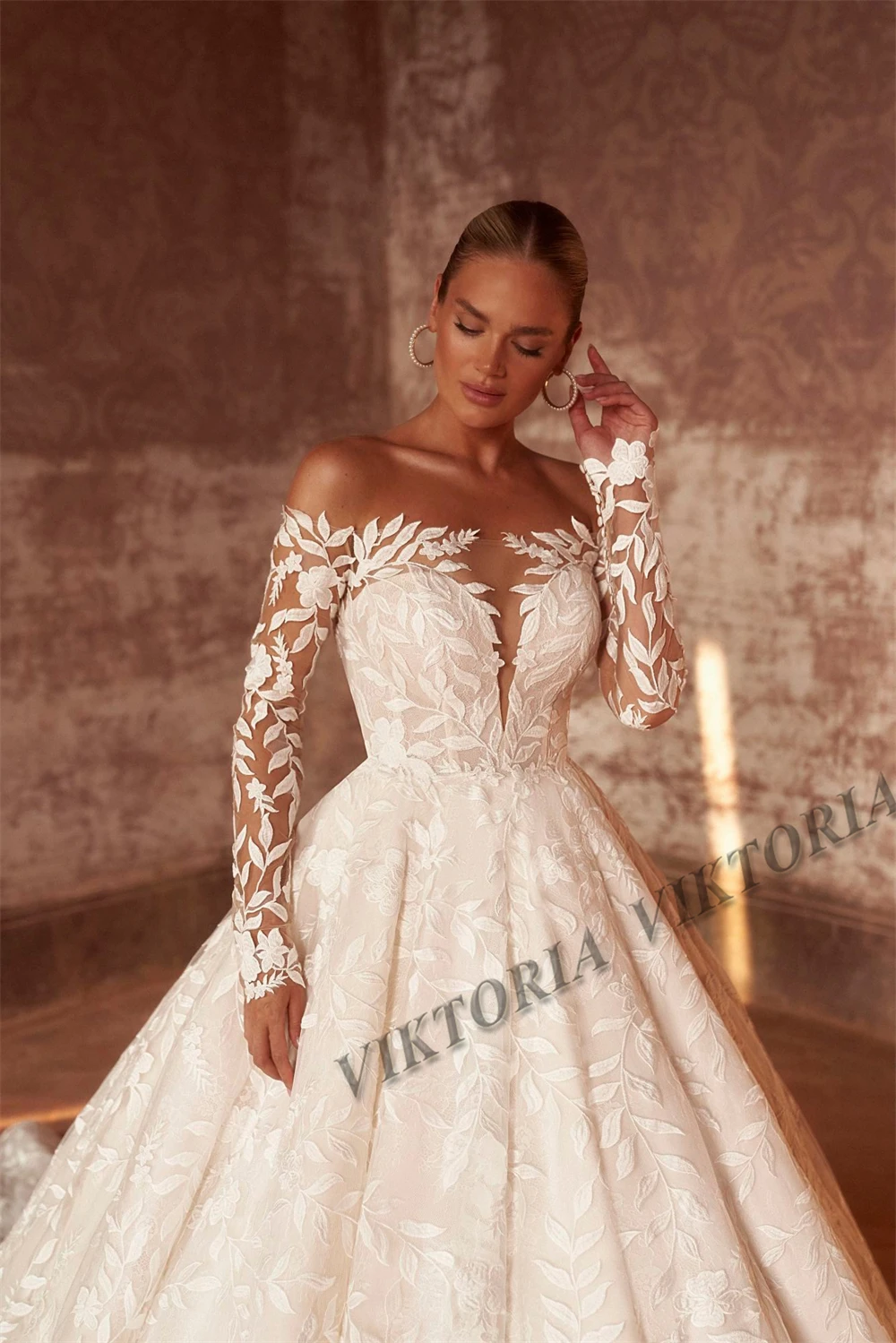 VIKTORIA Vintage Lace Wedding Dresses For Women Bride Boat Neck Pleat Tulle A-LINE Appliques Vestido De Novia Customized
