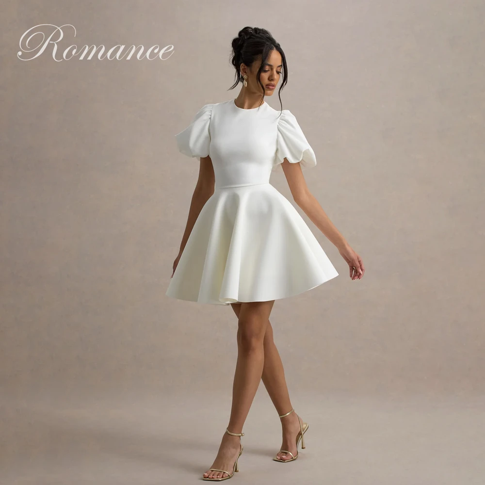 Elegant Pleat O-Neck Short A-Line Wedding Dress Women 2026 Party Dress Puff Sleeve Above Knee Vestidos De Novia Customized