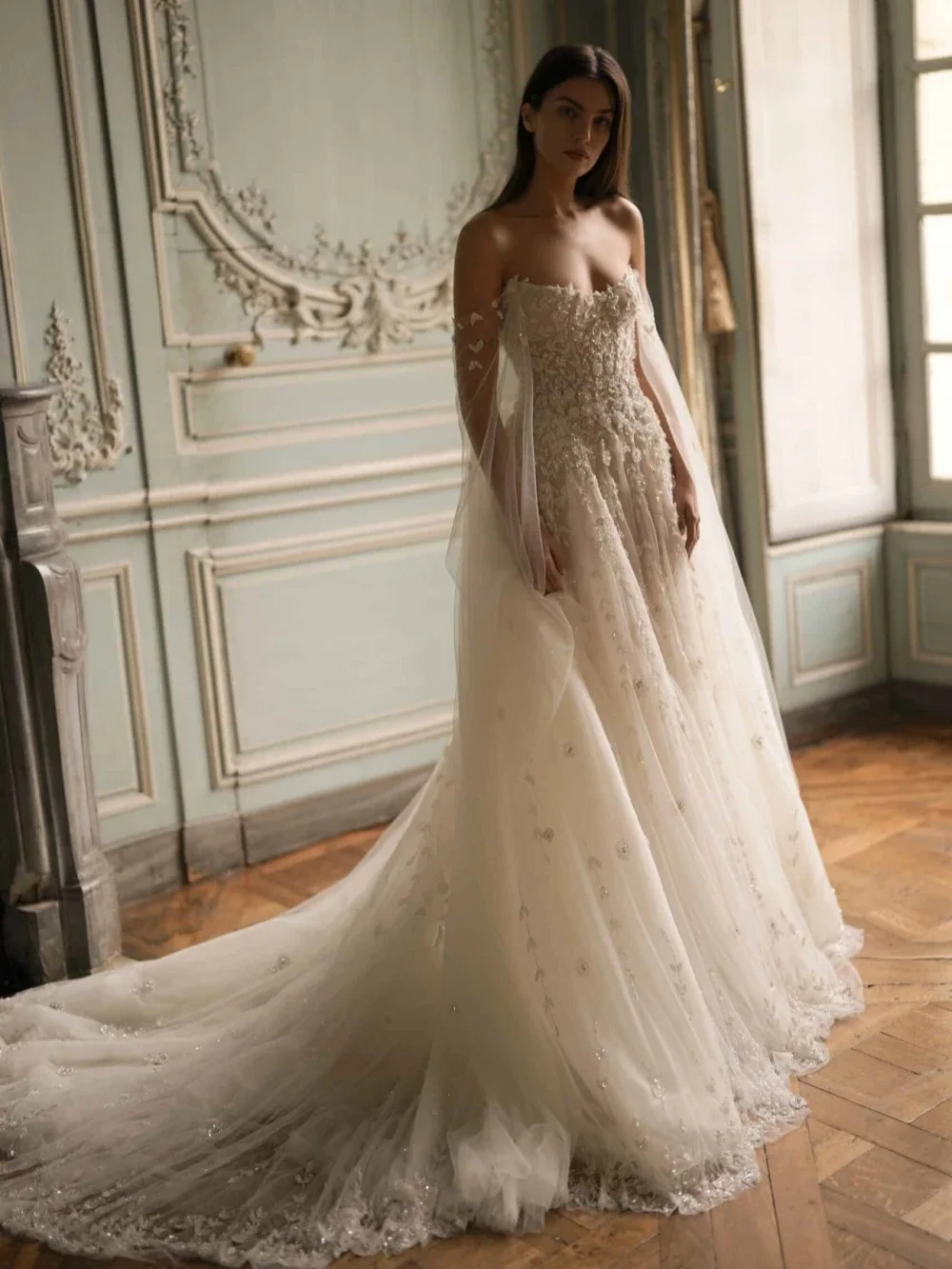 Customized Embroidery Beaded Lace Wedding Dress Charming A-line Tulle Long Bridal Gown New Off Shoulder Dresses Robe De Mariée