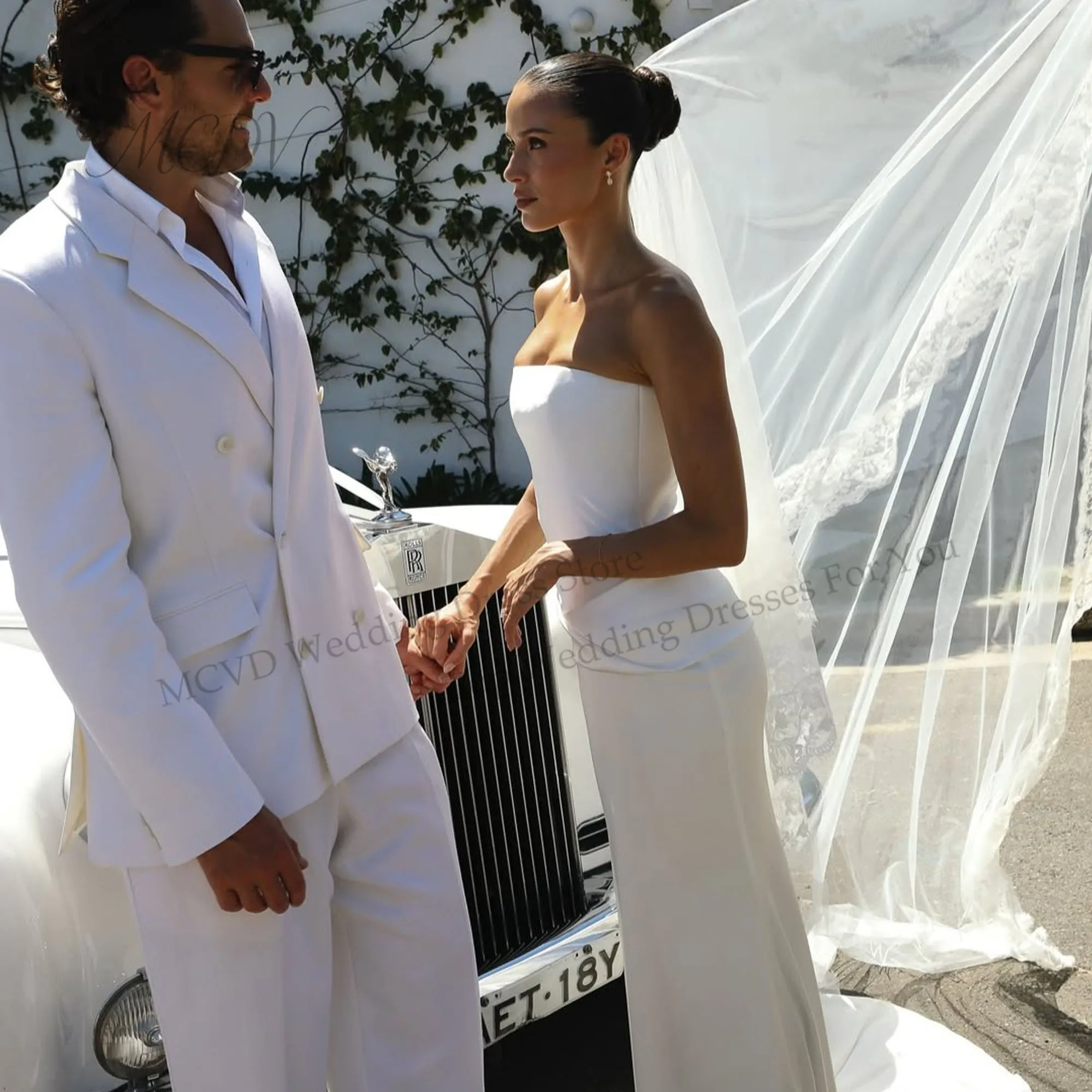 Strapless Satin Wedding Dresses Luxury 2026 Mermaid Sleeveless Simple Civil Bride Gowns Customized שמלת כלה Engagement Dress