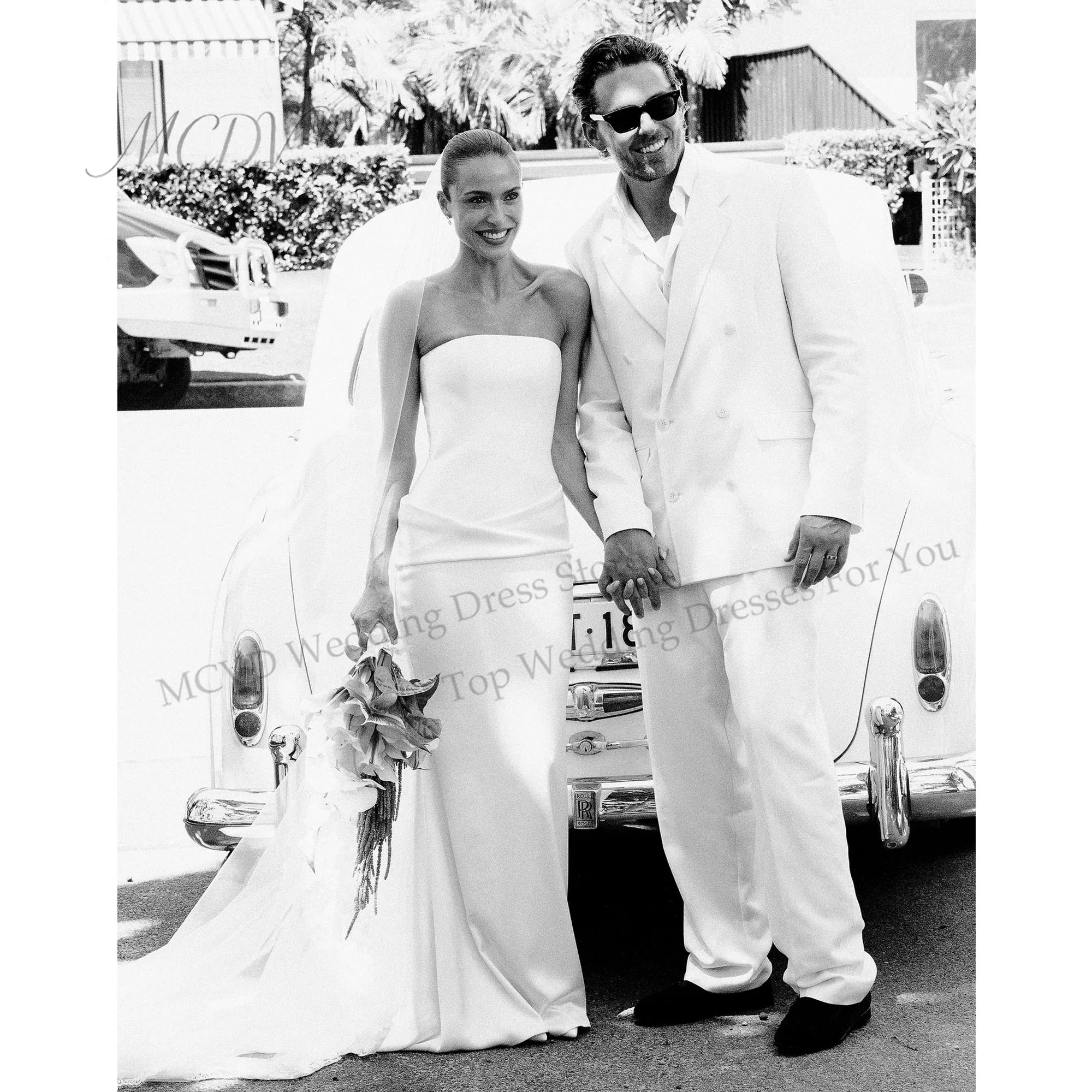Strapless Satin Wedding Dresses Luxury 2026 Mermaid Sleeveless Simple Civil Bride Gowns Customized שמלת כלה Engagement Dress