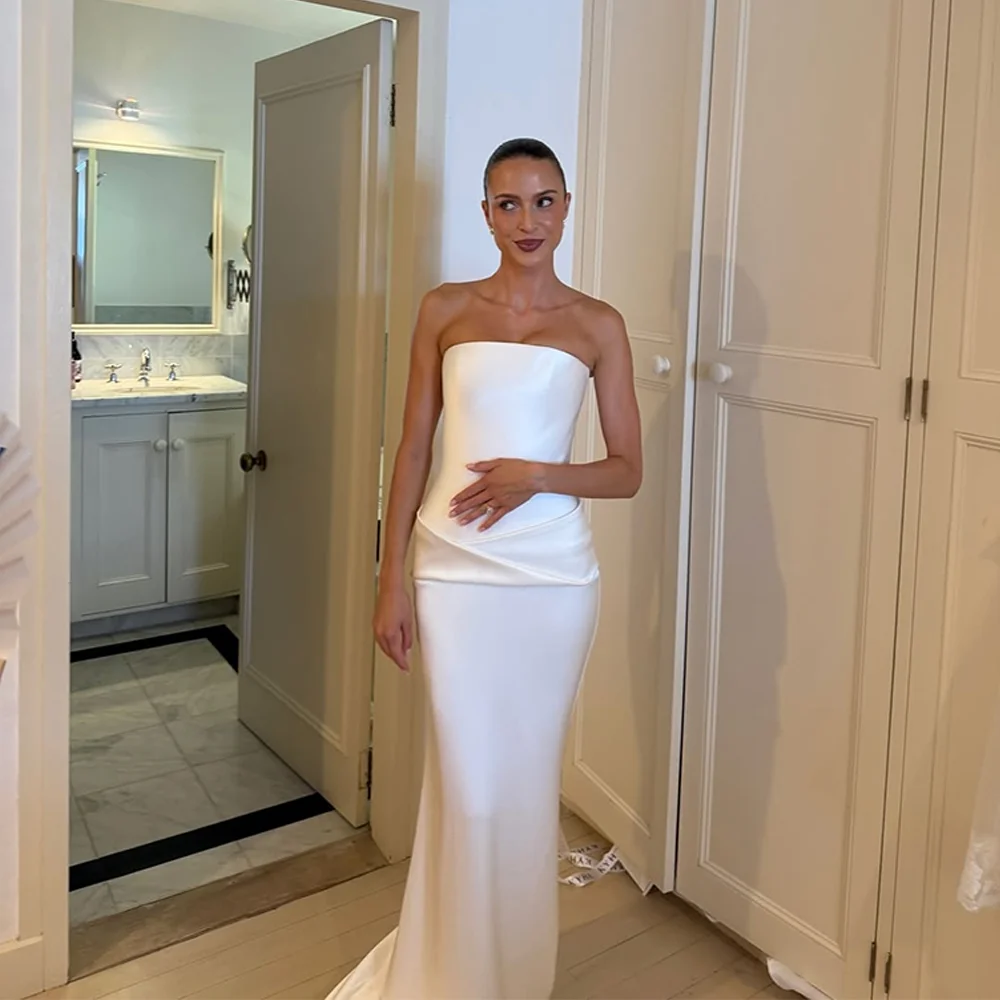 Strapless Satin Wedding Dresses Luxury 2026 Mermaid Sleeveless Simple Civil Bride Gowns Customized שמלת כלה Engagement Dress