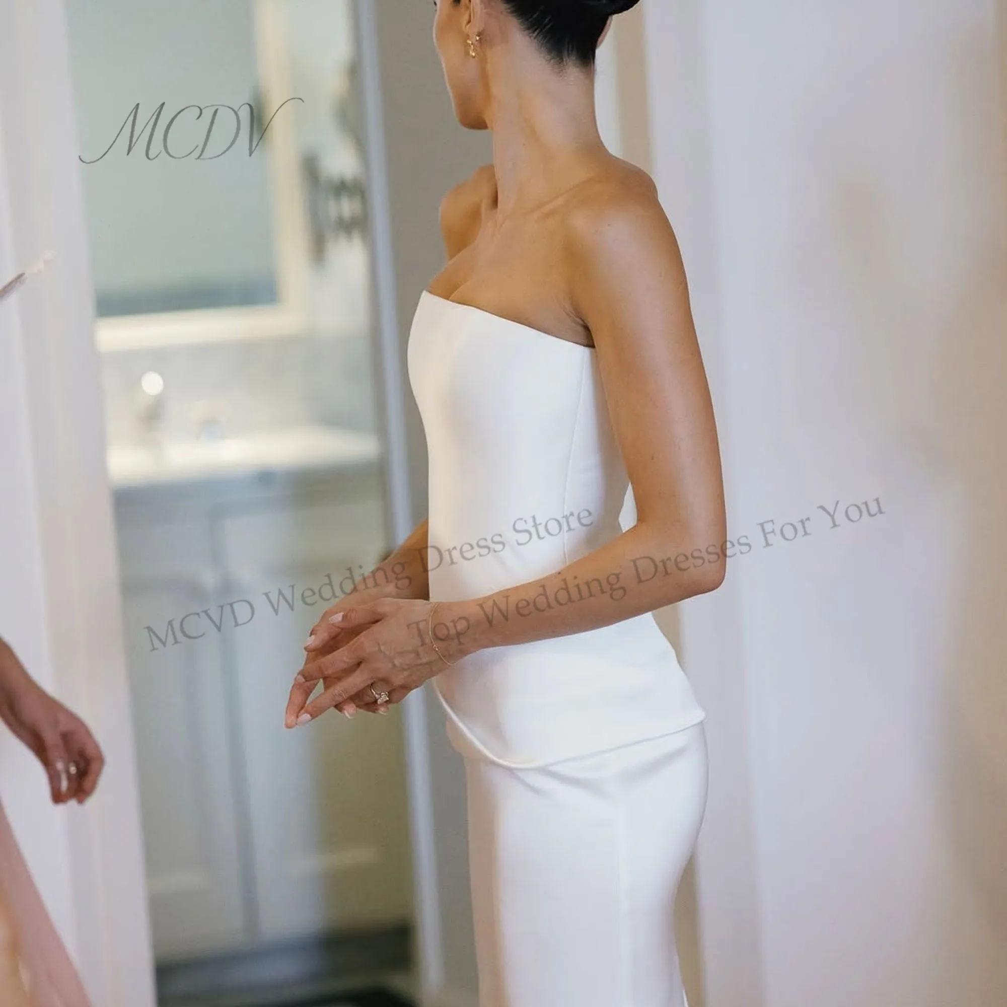 Strapless Satin Wedding Dresses Luxury 2026 Mermaid Sleeveless Simple Civil Bride Gowns Customized שמלת כלה Engagement Dress