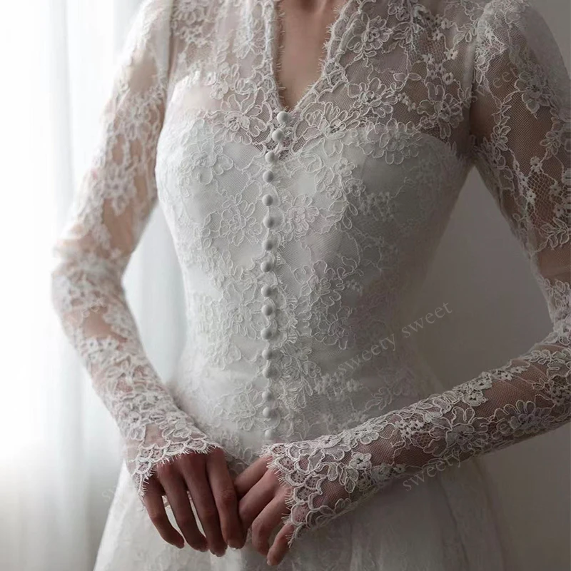 Graceful Wedding Dress Organza With Embroidery A-Line Ball Gown High-V-Neck Full Sleeve Customized Bride Dress Vestido De Novia