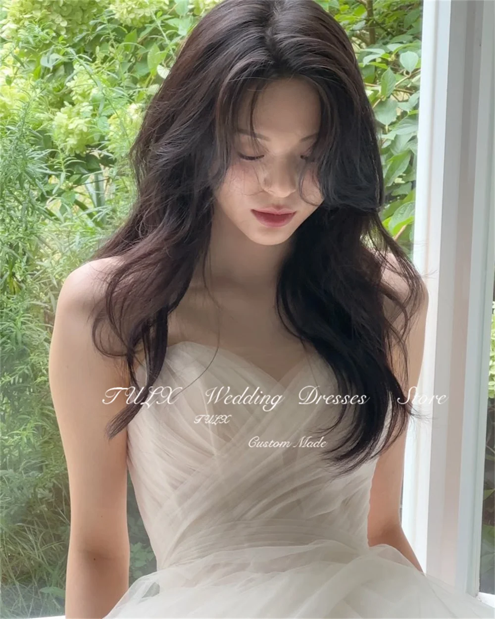 TULX Elegant Sweetheart Puff Sleeve Wedding Dress Korea Photo Shoot A line Tulle Bridal Gowns Long Corset 웨딩드레스 Custom Made 2025