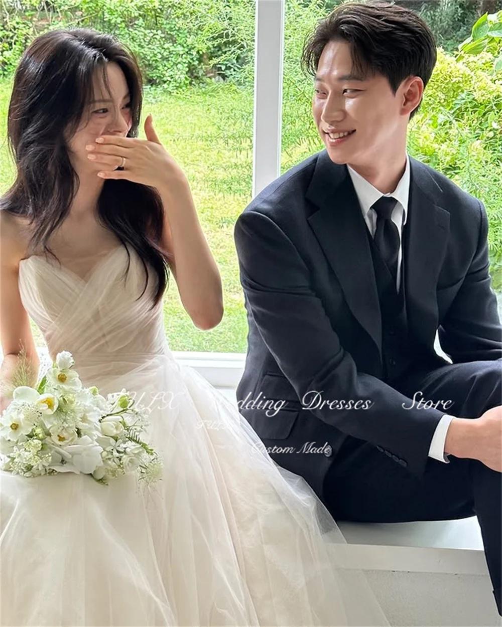 TULX Elegant Sweetheart Puff Sleeve Wedding Dress Korea Photo Shoot A line Tulle Bridal Gowns Long Corset 웨딩드레스 Custom Made 2025