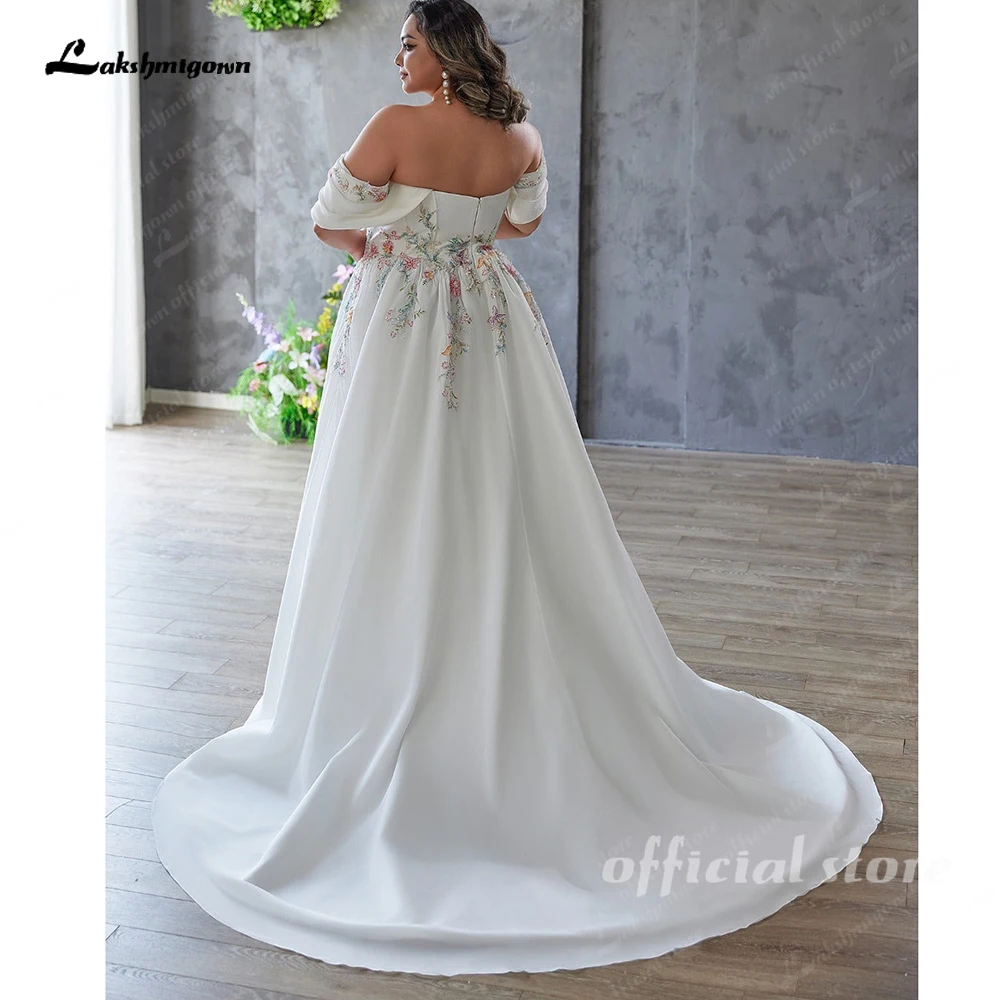 Lakshmigown Strapless Plus Size Wedding Dresses Flowers Lace Appliques Pleat Zipper Wedding Gown for Women Side Slit Customized