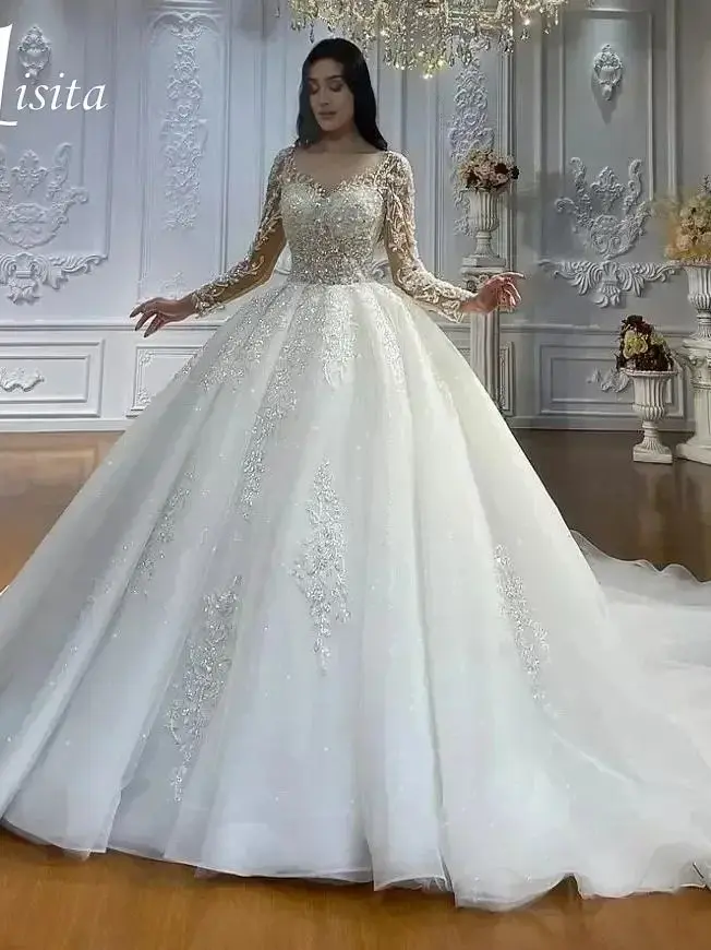Luxury 2025 Wedding Dress Sweetheart Long Sleeves Lace Appliques Beads Bride Gowns Robe Mariage Vestidos De Novia customized