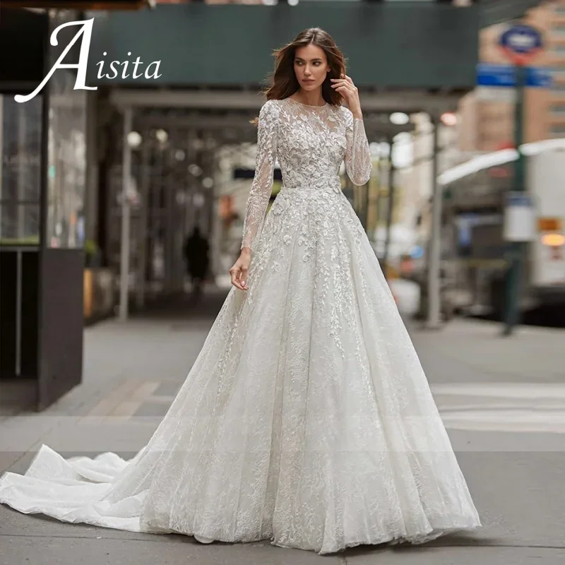 Simple Wedding Dress A-Line Applique O-Neck Long Sleeves 2025 Bridal Gown Lace Vintage Style Robe De Marié For Women Customized