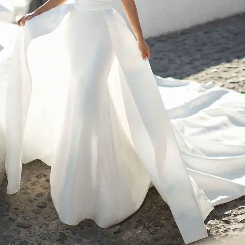 Satin Bridal Detachable Train Wedding Removable Skirt for Dresses Waistband Party Overskirts