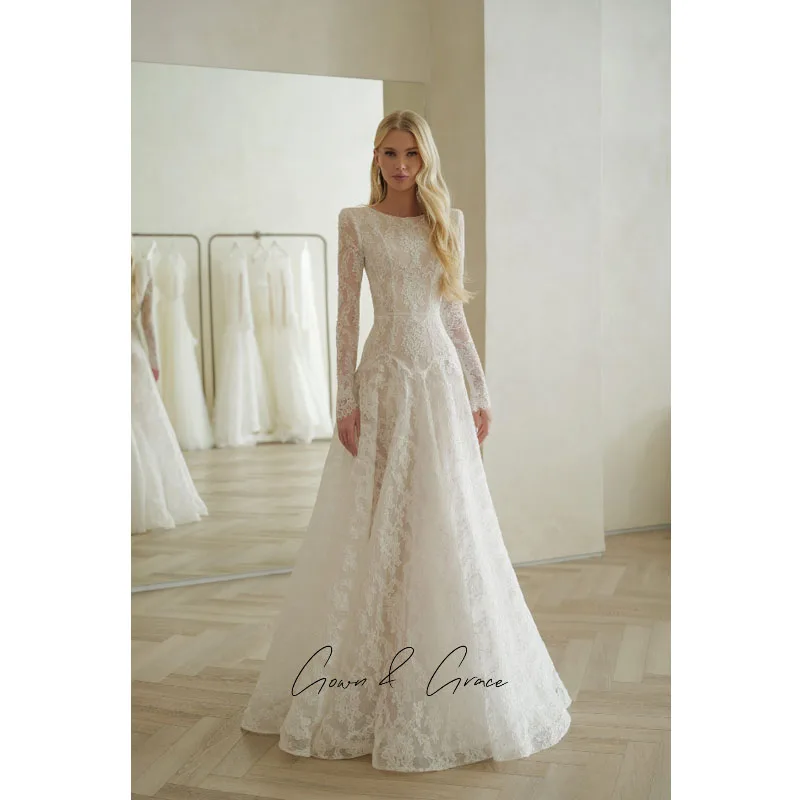 Gwn&Gce 2026 Elegant French Lace Mermaid Wedding Dresses Full Sleeves Long Floor Length Bride Gowns Formal Bridal Dresses Custom