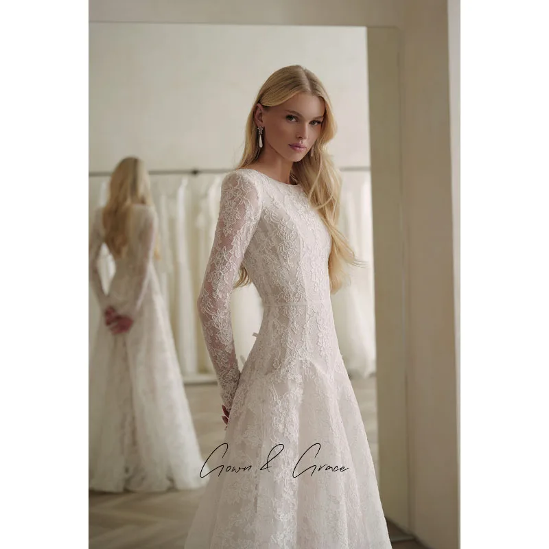 Gwn&Gce 2026 Elegant French Lace Mermaid Wedding Dresses Full Sleeves Long Floor Length Bride Gowns Formal Bridal Dresses Custom