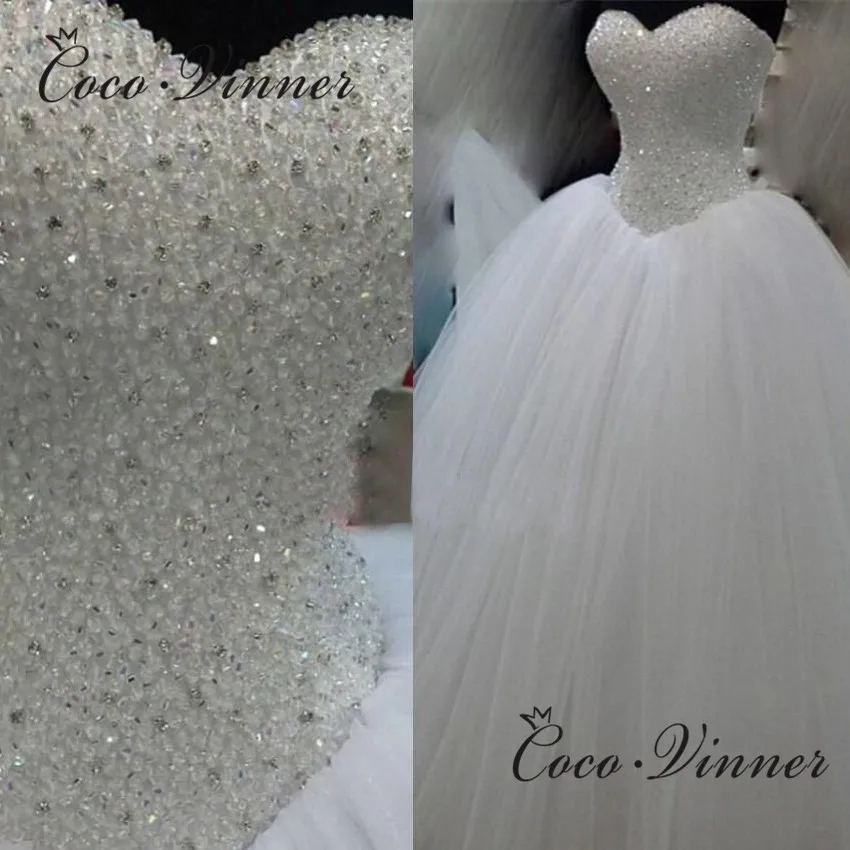 Customized Crystal Beaded Wedding Dress 2026 Europe Sweetheart Neckline Puff Tulle Ball Gown Luxury Bride Dress For Women W0515