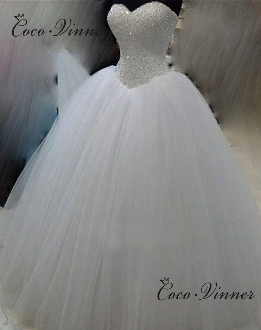 Customized Crystal Beaded Wedding Dress 2026 Europe Sweetheart Neckline Puff Tulle Ball Gown Luxury Bride Dress For Women W0515