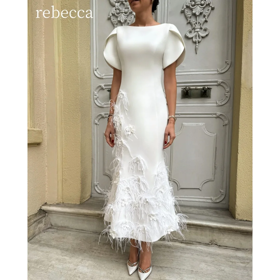 Rebecca Customized Luxurious Wedding Dress Engagement Dress Floor Lenght Feather Embellishment Vestido De Novia Boda