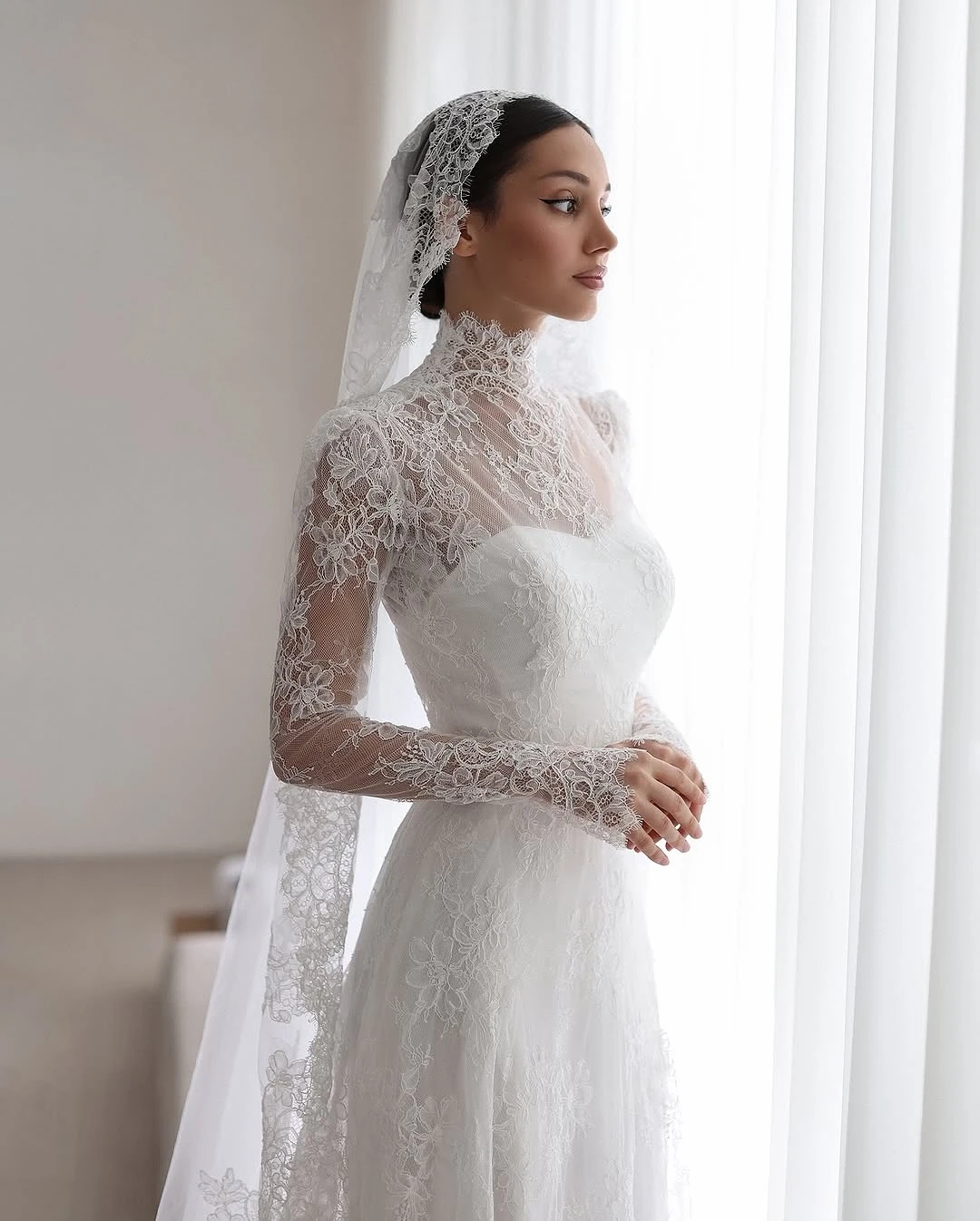 LORIE Lace Appliques Wedding Dresses A-Line High Neck Girdling Hazy Feeling Bridal Gown Floor-Length Bride Gowns 2026 Customized